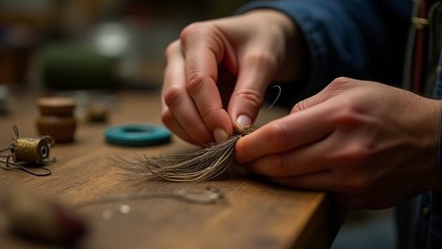 Someone tying a fly-fishing lure